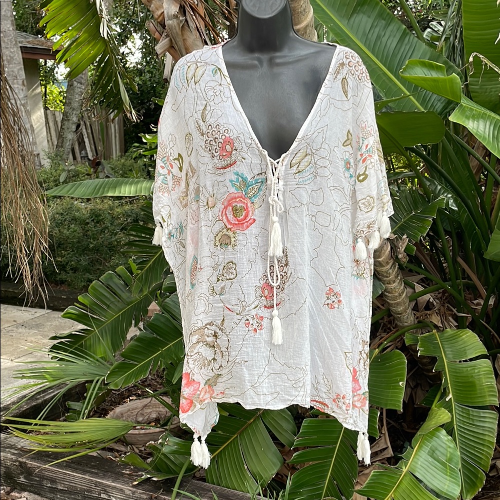 Anthropology, Znl Floral Thai Front Tassel Cover-Up